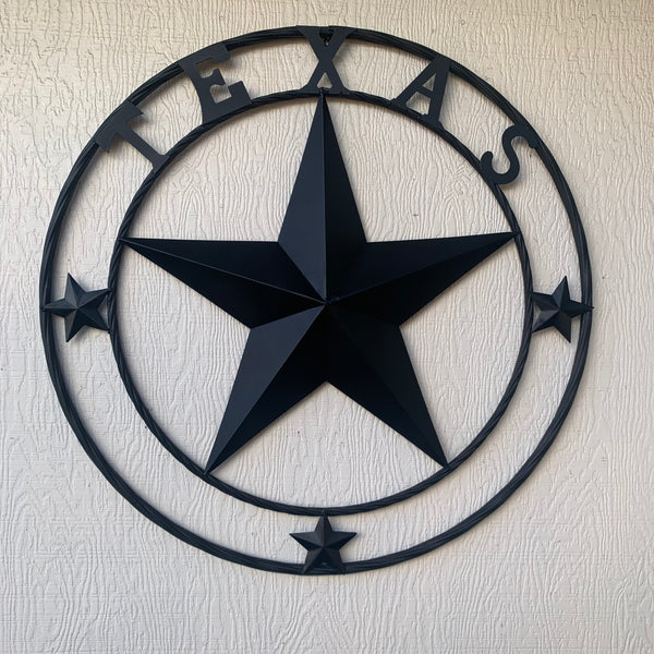 TEXAS LONESTAR WITH 3 SMALL STARS BARN STAR METAL RUSTIC BLACK TWISTED ROPE RING WESTERN HOME DECOR HANDMADE NEW