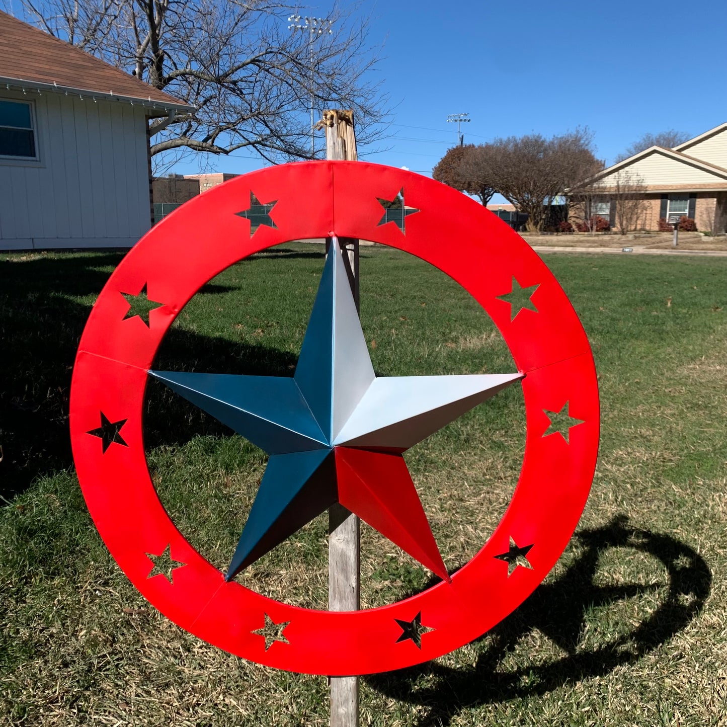 24" WIDE BAND RING BARN STAR METAL LONE STAR 3d WALL ART WESTERN HOME DECOR HANDMADE NEW #EH12758