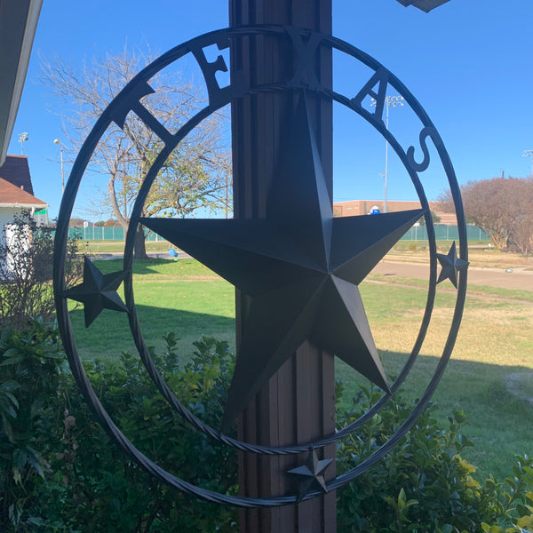 TEXAS LONESTAR WITH 3 SMALL STARS BARN STAR METAL RUSTIC BLACK TWISTED ROPE RING WESTERN HOME DECOR HANDMADE NEW