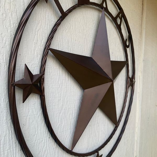 TEXAS LONESTAR WITH 3 SMALL STARS BARN STAR METAL RUSTIC BRONZE COPPER TWISTED ROPE RING WESTERN HOME DECOR HANDMADE NEW