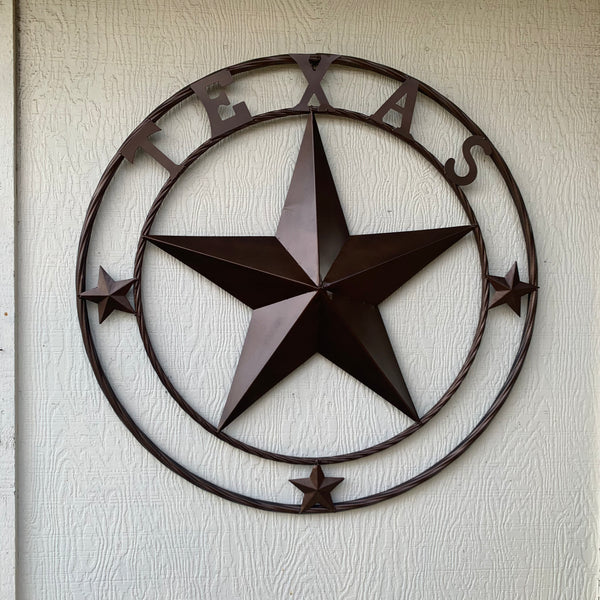 TEXAS LONESTAR WITH 3 SMALL STARS BARN STAR METAL RUSTIC BRONZE COPPER TWISTED ROPE RING WESTERN HOME DECOR HANDMADE NEW