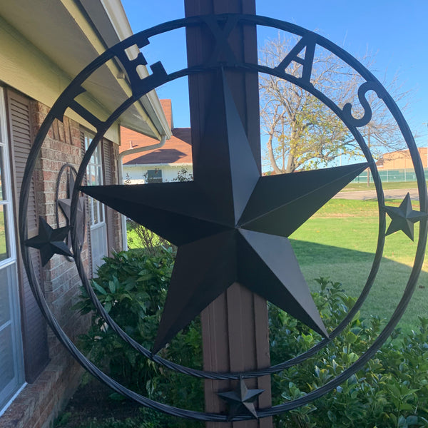 TEXAS LONESTAR WITH 3 SMALL STARS BARN STAR METAL RUSTIC BLACK TWISTED ROPE RING WESTERN HOME DECOR HANDMADE NEW