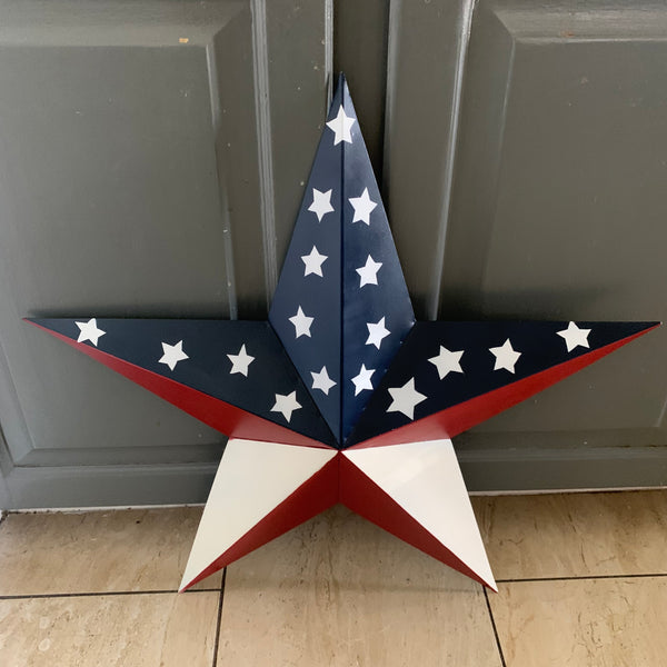 12",16",24",30",36" USA AMERICAN FLAG STAR RED WHITE & BLUE METAL BARN STAR METAL WALL ART HANDMADE