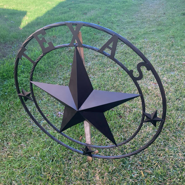 TEXAS LONESTAR WITH 3 SMALL STARS BARN STAR METAL RUSTIC BLACK TWISTED ROPE RING WESTERN HOME DECOR HANDMADE NEW