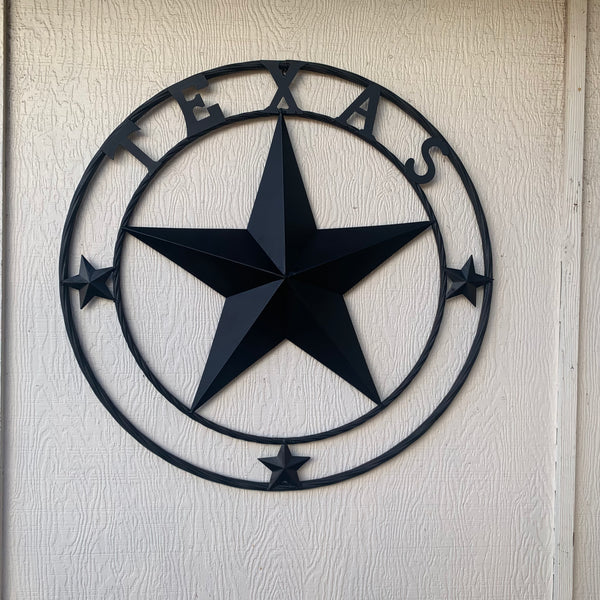 TEXAS LONESTAR WITH 3 SMALL STARS BARN STAR METAL RUSTIC BLACK TWISTED ROPE RING WESTERN HOME DECOR HANDMADE NEW