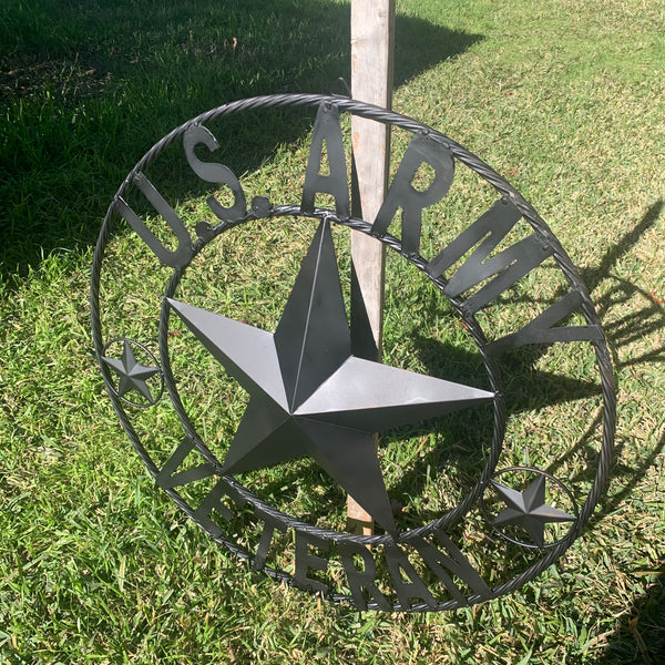 US ARMY VETERAN BARN STAR METAL LONESTAR CUSTOM NAME STAR WESTERN HOME DECOR RUSTIC BLACK  24",32",36",50"