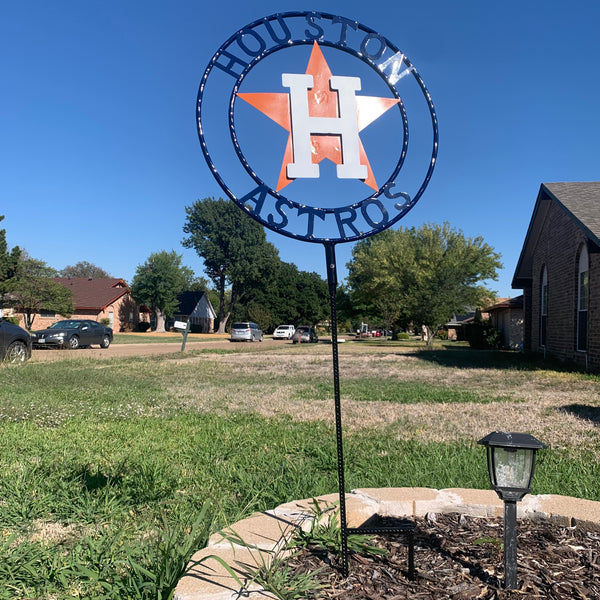12",18",24",32", 36" HOUSTON ASTROS ON STAKE CUSTOM METAL VINTAGE CRAFT GARDEN SIGN HANDMADE
