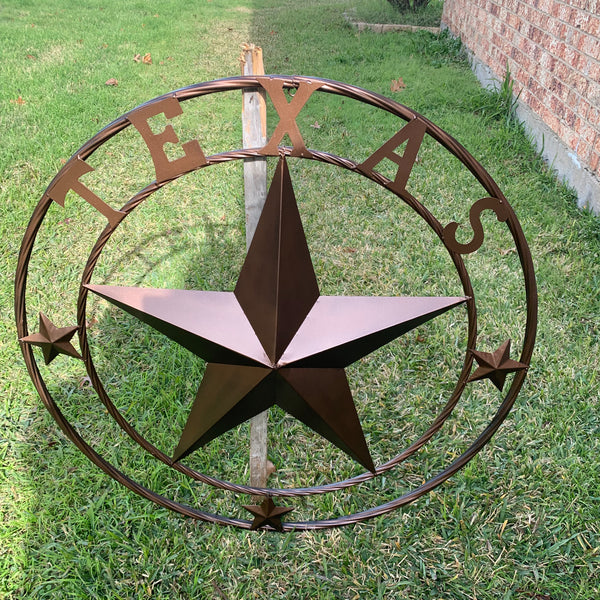 TEXAS LONESTAR WITH 3 SMALL STARS BARN STAR METAL RUSTIC BRONZE COPPER TWISTED ROPE RING WESTERN HOME DECOR HANDMADE NEW
