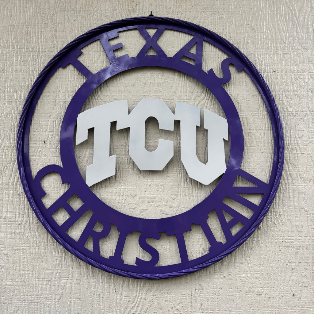 TCU TEXAS CHRISTIAN CUSTOM METAL VINTAGE CRAFT TEAM SIGN PURPLE WHITE HANDMADE