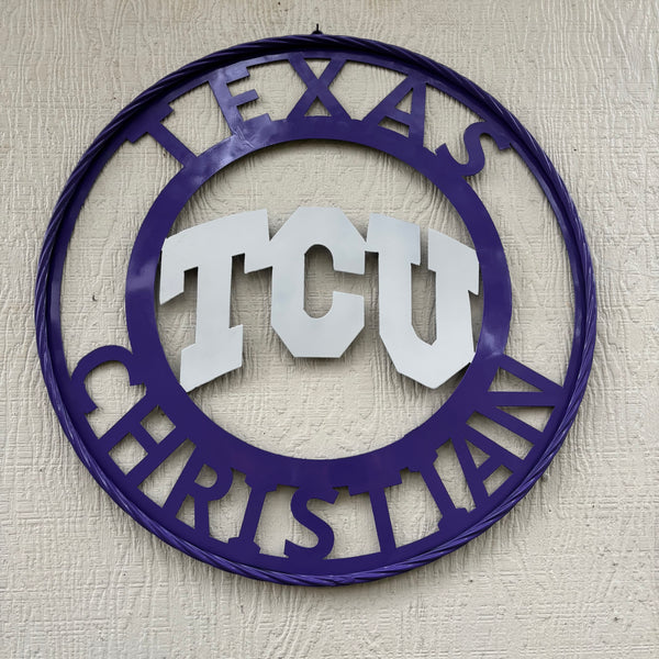 TCU TEXAS CHRISTIAN CUSTOM METAL VINTAGE CRAFT TEAM SIGN PURPLE WHITE HANDMADE