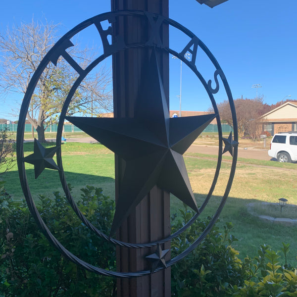 TEXAS LONESTAR WITH 3 SMALL STARS BARN STAR METAL RUSTIC BLACK TWISTED ROPE RING WESTERN HOME DECOR HANDMADE NEW