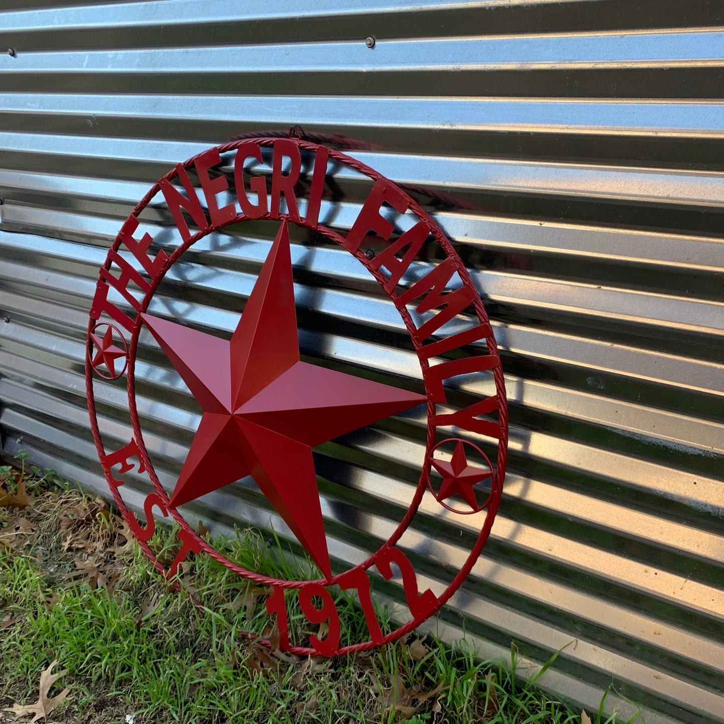 NEGRI FAMILY STYLE YOUR CUSTOM NAME STAR BARN STAR METAL LONE STAR WESTERN HOME DECOR RUSTIC BURGUNDY RED HANDMADE 24",32",36",50"