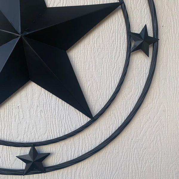 TEXAS LONESTAR WITH 3 SMALL STARS BARN STAR METAL RUSTIC BLACK TWISTED ROPE RING WESTERN HOME DECOR HANDMADE NEW