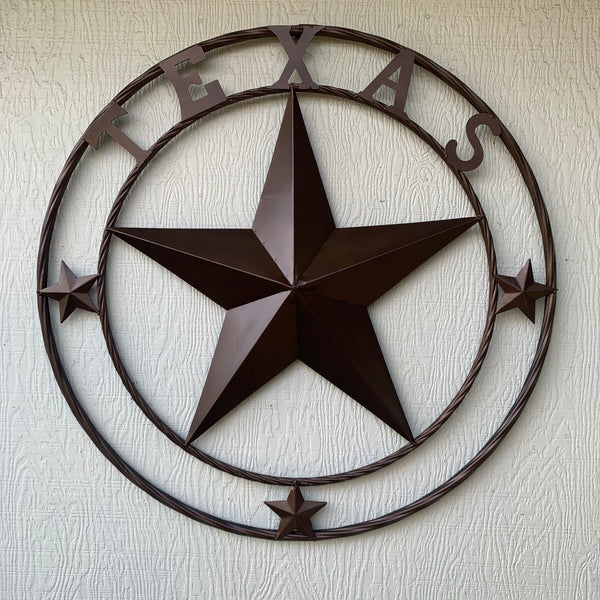 TEXAS LONESTAR WITH 3 SMALL STARS BARN STAR METAL RUSTIC BRONZE COPPER TWISTED ROPE RING WESTERN HOME DECOR HANDMADE NEW