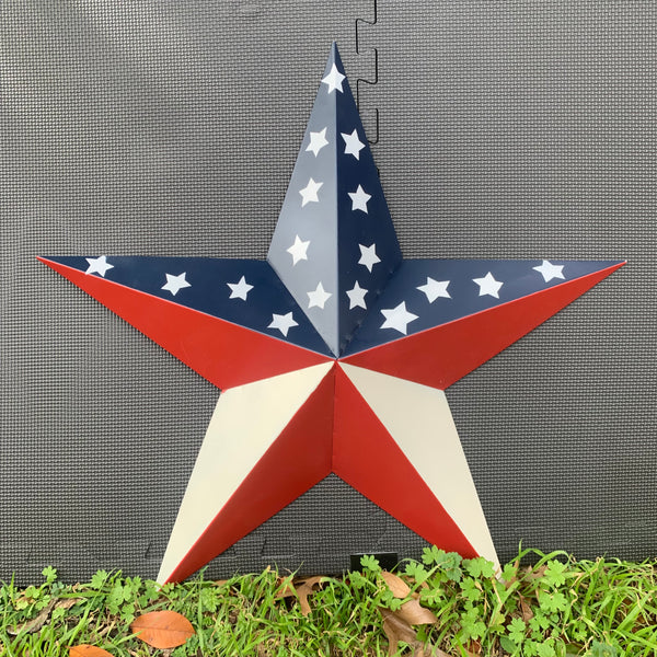12",16",24",30",36" USA AMERICAN FLAG STAR RED WHITE & BLUE METAL BARN STAR METAL WALL ART HANDMADE