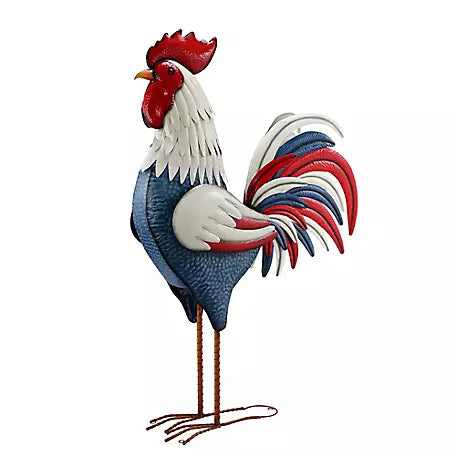 PATRIOTIC ROOSTER CHICKEN GARDEN ANIMAL SCULPTURE METAL DECOR HANDMADE