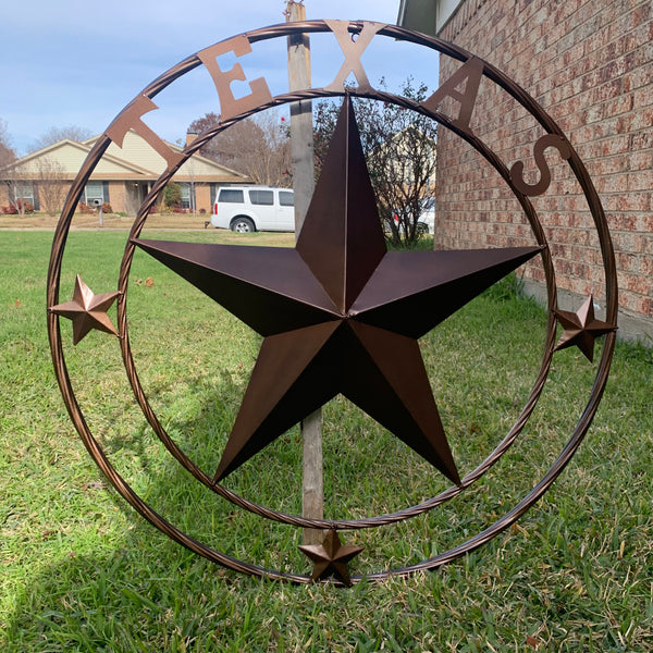 TEXAS LONESTAR WITH 3 SMALL STARS BARN STAR METAL RUSTIC BRONZE COPPER TWISTED ROPE RING WESTERN HOME DECOR HANDMADE NEW