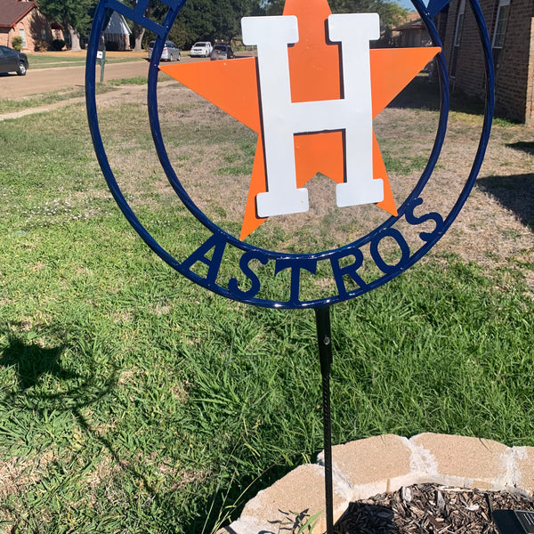 12",18",24",32", 36" HOUSTON ASTROS ON STAKE CUSTOM METAL VINTAGE CRAFT GARDEN SIGN HANDMADE