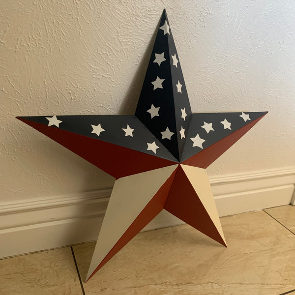 12",16",24",30",36" USA AMERICAN FLAG STAR RED WHITE & BLUE METAL BARN STAR METAL WALL ART HANDMADE