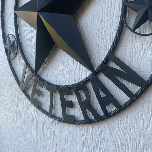 US ARMY VETERAN BARN STAR METAL LONESTAR CUSTOM NAME STAR WESTERN HOME DECOR RUSTIC BLACK  24",32",36",50"
