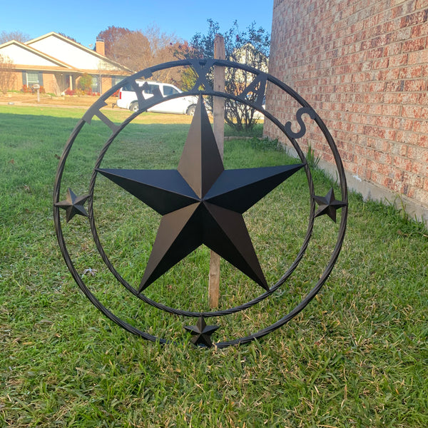 TEXAS LONESTAR WITH 3 SMALL STARS BARN STAR METAL RUSTIC BLACK TWISTED ROPE RING WESTERN HOME DECOR HANDMADE NEW