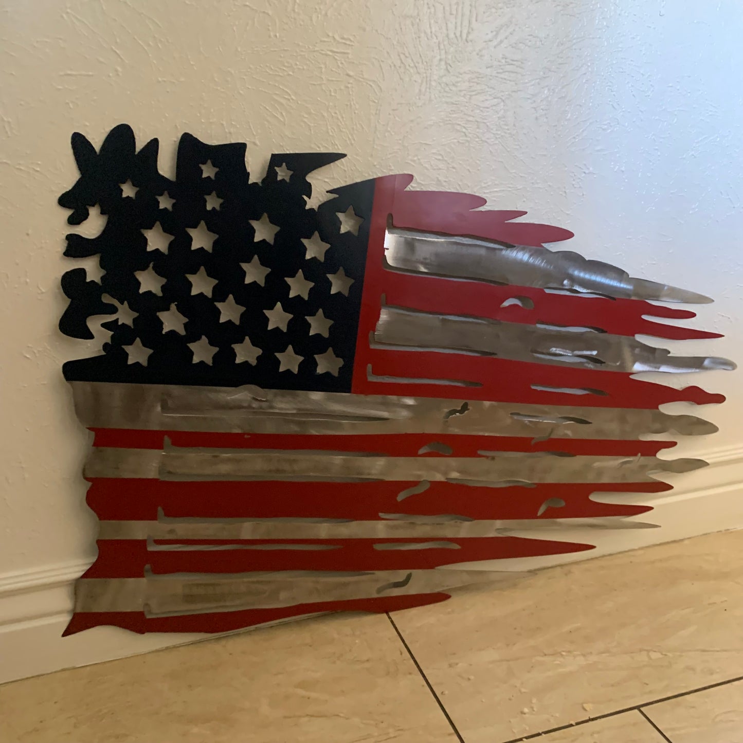 USA TATTERED AMERICAN FLAG METAL WALL ART WESTERN HOME DECOR HANDMADE NEW