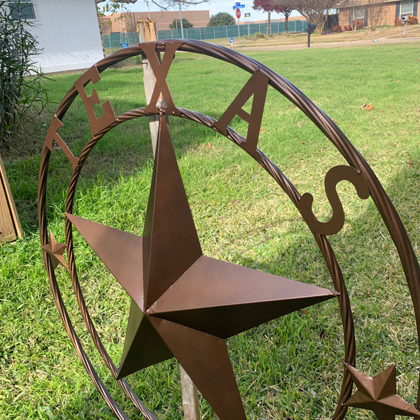 TEXAS LONESTAR WITH 3 SMALL STARS BARN STAR METAL RUSTIC BRONZE COPPER TWISTED ROPE RING WESTERN HOME DECOR HANDMADE NEW
