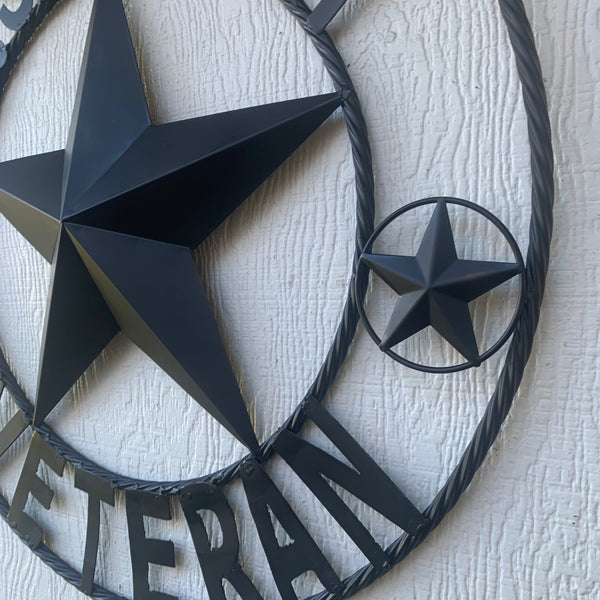 US ARMY VETERAN BARN STAR METAL LONESTAR CUSTOM NAME STAR WESTERN HOME DECOR RUSTIC BLACK  24",32",36",50"