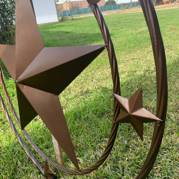 TEXAS LONESTAR WITH 3 SMALL STARS BARN STAR METAL RUSTIC BRONZE COPPER TWISTED ROPE RING WESTERN HOME DECOR HANDMADE NEW