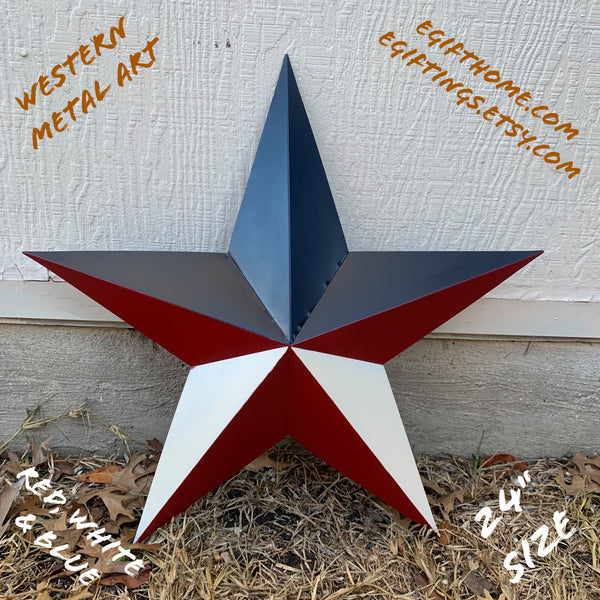 16",24",36" RED WHITE & BLUE METAL BARN STAR METAL WALL ART WESTERN HOME DECOR HANDMADE NEW ART #EH12939