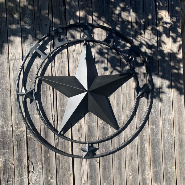 TEXAS LONESTAR WITH 3 SMALL STARS BARN STAR METAL RUSTIC BLACK TWISTED ROPE RING WESTERN HOME DECOR HANDMADE NEW