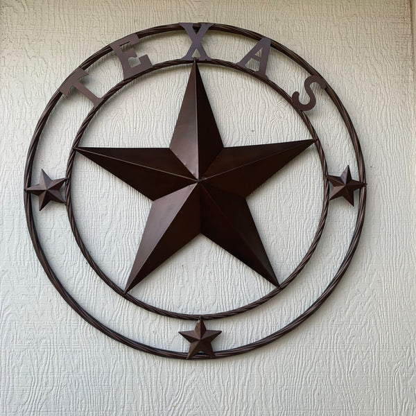 TEXAS LONESTAR WITH 3 SMALL STARS BARN STAR METAL RUSTIC BRONZE COPPER TWISTED ROPE RING WESTERN HOME DECOR HANDMADE NEW