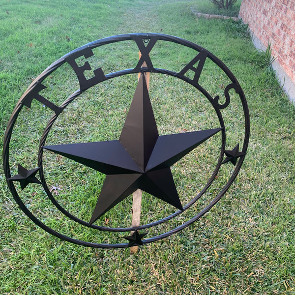 TEXAS LONESTAR WITH 3 SMALL STARS BARN STAR METAL RUSTIC BLACK TWISTED ROPE RING WESTERN HOME DECOR HANDMADE NEW