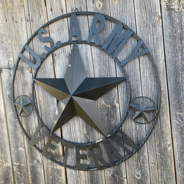 US ARMY VETERAN BARN STAR METAL LONESTAR CUSTOM NAME STAR WESTERN HOME DECOR RUSTIC BLACK  24",32",36",50"