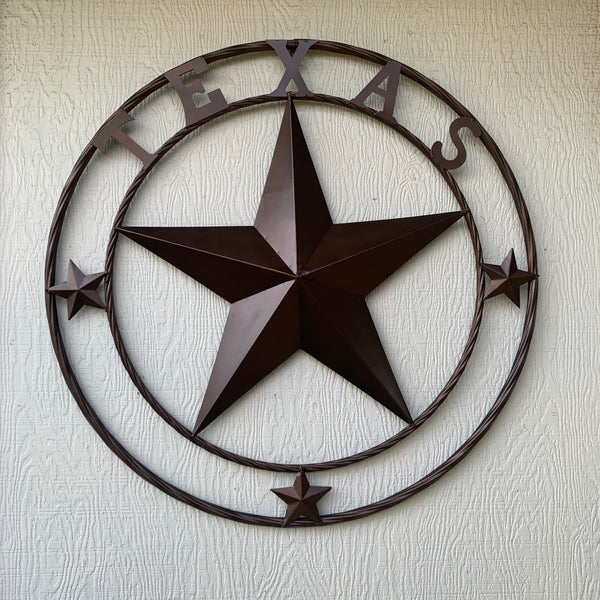 TEXAS LONESTAR WITH 3 SMALL STARS BARN STAR METAL RUSTIC BRONZE COPPER TWISTED ROPE RING WESTERN HOME DECOR HANDMADE NEW