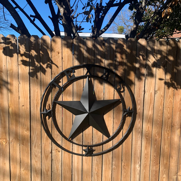 TEXAS LONESTAR WITH 3 SMALL STARS BARN STAR METAL RUSTIC BLACK TWISTED ROPE RING WESTERN HOME DECOR HANDMADE NEW