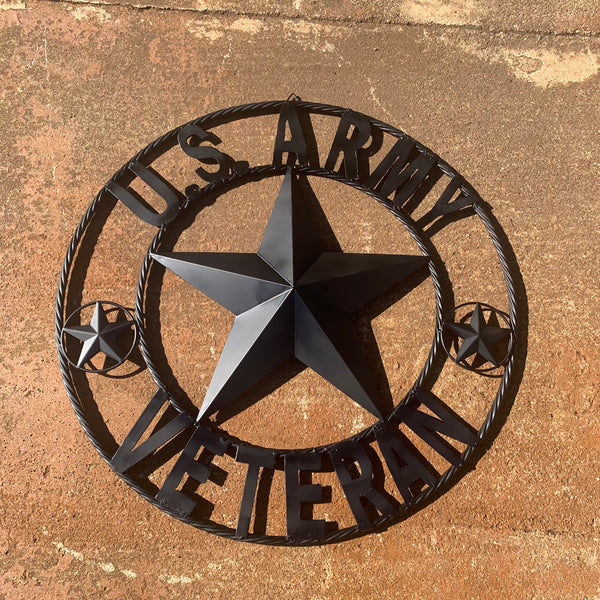 US ARMY VETERAN BARN STAR METAL LONESTAR CUSTOM NAME STAR WESTERN HOME DECOR RUSTIC BLACK  24",32",36",50"