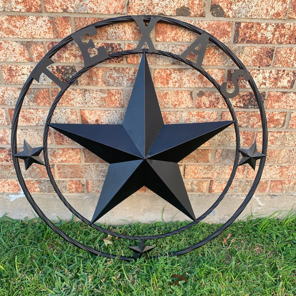 TEXAS LONESTAR WITH 3 SMALL STARS BARN STAR METAL RUSTIC BLACK TWISTED ROPE RING WESTERN HOME DECOR HANDMADE NEW