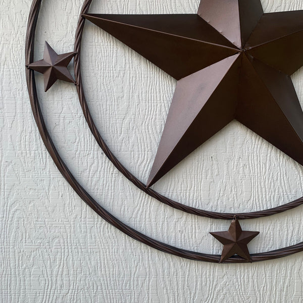 TEXAS LONESTAR WITH 3 SMALL STARS BARN STAR METAL RUSTIC BRONZE COPPER TWISTED ROPE RING WESTERN HOME DECOR HANDMADE NEW