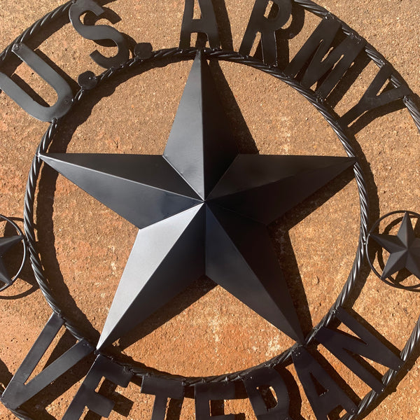 US ARMY VETERAN BARN STAR METAL LONESTAR CUSTOM NAME STAR WESTERN HOME DECOR RUSTIC BLACK  24",32",36",50"