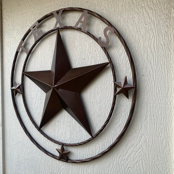 TEXAS LONESTAR WITH 3 SMALL STARS BARN STAR METAL RUSTIC BRONZE COPPER TWISTED ROPE RING WESTERN HOME DECOR HANDMADE NEW