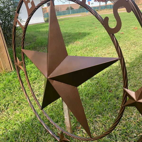TEXAS LONESTAR WITH 3 SMALL STARS BARN STAR METAL RUSTIC BRONZE COPPER TWISTED ROPE RING WESTERN HOME DECOR HANDMADE NEW