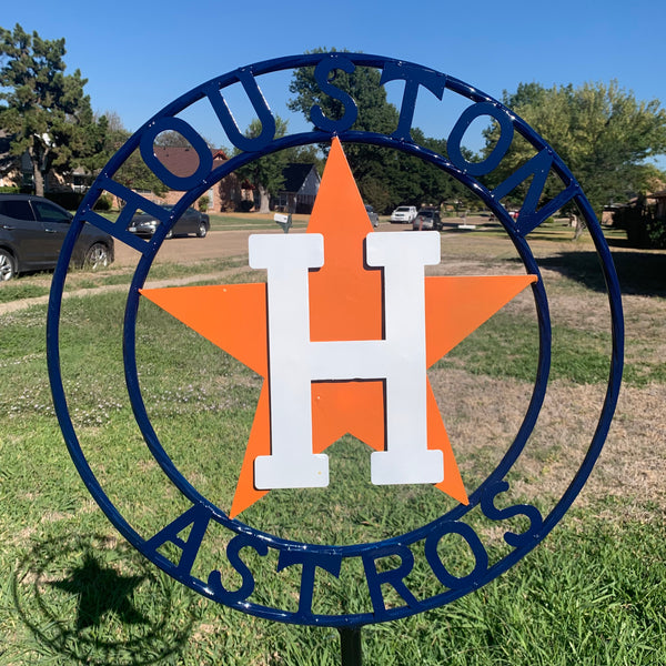 12",18",24",32", 36" HOUSTON ASTROS ON STAKE CUSTOM METAL VINTAGE CRAFT GARDEN SIGN HANDMADE