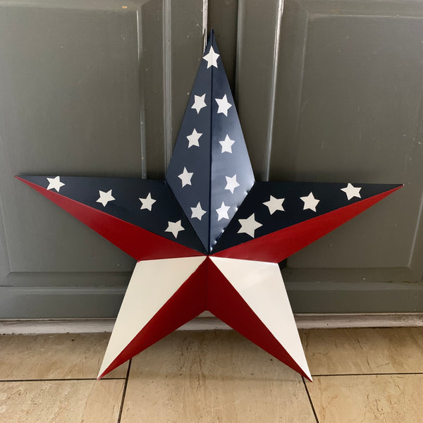 12",16",24",30",36" USA AMERICAN FLAG STAR RED WHITE & BLUE METAL BARN STAR METAL WALL ART HANDMADE