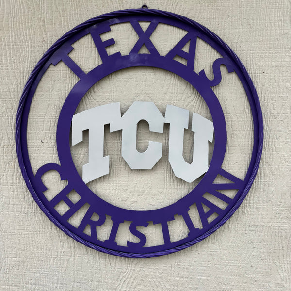 TCU TEXAS CHRISTIAN CUSTOM METAL VINTAGE CRAFT TEAM SIGN PURPLE WHITE HANDMADE