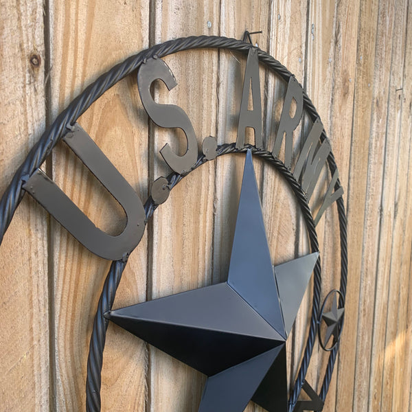 US ARMY VETERAN BARN STAR METAL LONESTAR CUSTOM NAME STAR WESTERN HOME DECOR RUSTIC BLACK  24",32",36",50"