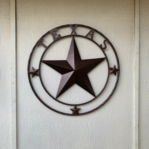 TEXAS LONESTAR WITH 3 SMALL STARS BARN STAR METAL RUSTIC BRONZE COPPER TWISTED ROPE RING WESTERN HOME DECOR HANDMADE NEW