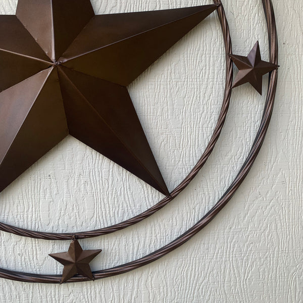 TEXAS LONESTAR WITH 3 SMALL STARS BARN STAR METAL RUSTIC BRONZE COPPER TWISTED ROPE RING WESTERN HOME DECOR HANDMADE NEW