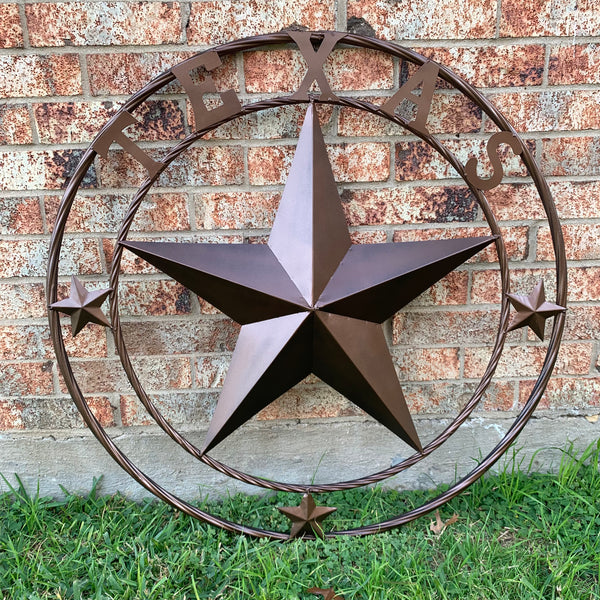 TEXAS LONESTAR WITH 3 SMALL STARS BARN STAR METAL RUSTIC BRONZE COPPER TWISTED ROPE RING WESTERN HOME DECOR HANDMADE NEW
