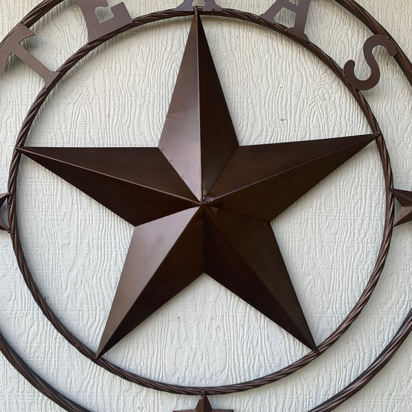 TEXAS LONESTAR WITH 3 SMALL STARS BARN STAR METAL RUSTIC BRONZE COPPER TWISTED ROPE RING WESTERN HOME DECOR HANDMADE NEW